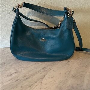 Coach Teal Turquoise Blue Pebble Leather Hobo Shoulder Bag EUC